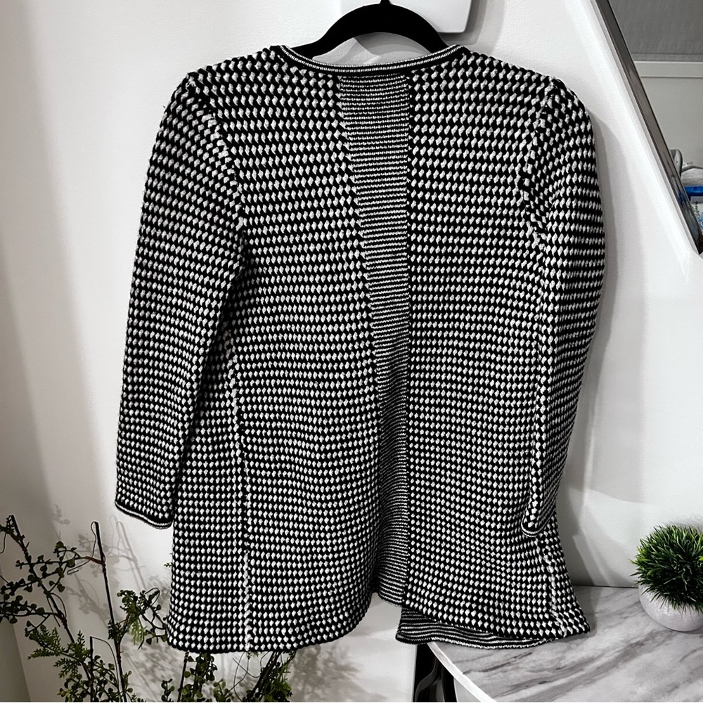 Talbots Black & White Merino Wool Open Front-Lg - Picture 4 of 5